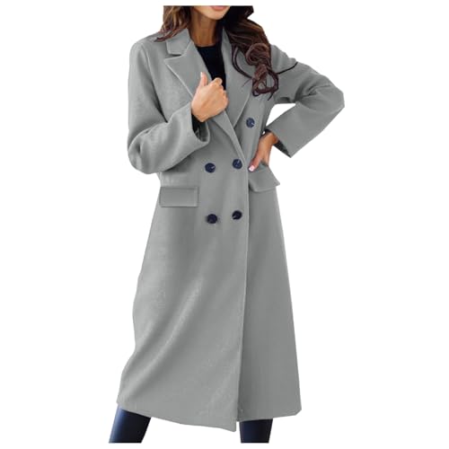Bastwahl Übergangsmantel Damen Lang - Wintermantel Einfarbig Damenmantel Windjacke Mantel Winddichter Jacke Cardigan Trenchcoat Zweireiher Langer Übergangsmantel Mit Taschen Mit Knöpfen von Bastwahl