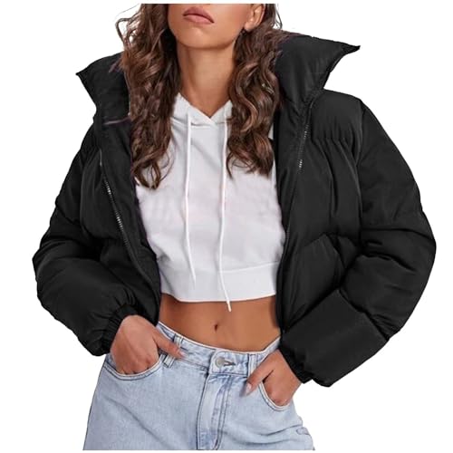 Bastwahl Winterjacke Damen Puffer - Puffer Jacke Kurz Schwarz Winter Warm Gesteppte Dicke Winterjacke Warm Jacken Für Teenager Mädchen Herbstjacke Ubergangs Damen-Jacken Outdoor Langarm-Baumwolljacke von Bastwahl