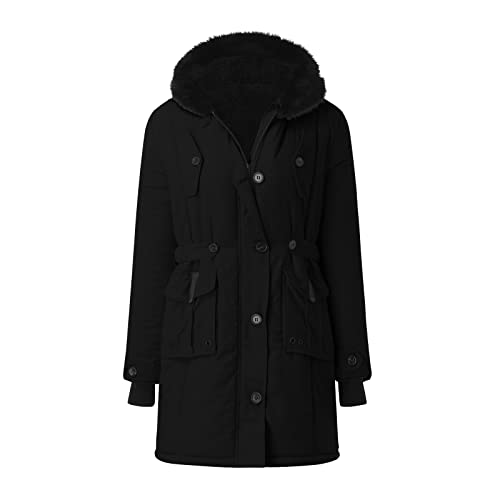 Bastwahl Wollmantel Damen Lang Gefüttert Winter Parka Mittellang Winterjacke Wintermantel Warmer Steppmantel Lang Mit Kapuze Coat Große Größen Elegant Daunenmantel Winterparka Mit Fellkapuze Dicke von Bastwahl