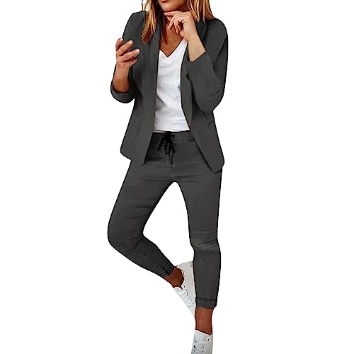 Bastwahl Zweiteiler Damen mit Hose Sommer 2-Teilig Modern Tracksuit Hosenanzug Blazer Elegant Hochwertig Streetwear Anzugjacke und Anzughosen mit Taschen Workout Langarm und Hosen von Bastwahl