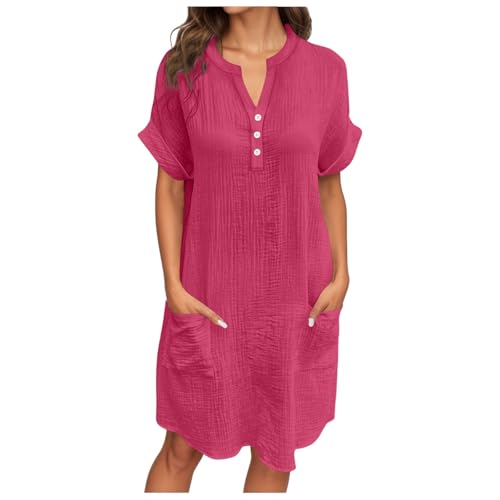Bastwahl musselin damen, Musselin Kleid Damen Sommer Kurzarm Strandkleid - Freizeitkleid V-Ausschnitt Casual Blusenkleid Midikleid Hemdkleid Leicht und Luftig Maxikleider Shirtkleid von Bastwahl