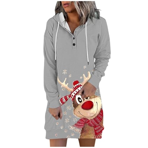 Bastwahl weihnachts kleid,Oversize Hoodie Lang Oodie Langarm Sweatshirts Mit Kapuze Und Taschen Streetwear Print Weihnachtspullover Minikleid Pullover Kapuzenkleid Kapuzenpullover Kleid Sweatkleid von Bastwahl