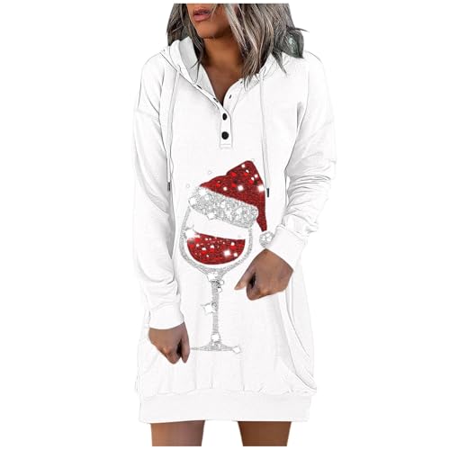 Bastwahl weihnachtskleid rot,Oversize Hoodie Lang Oodie Langarm Sweatshirts Mit Kapuze Und Taschen Streetwear Print Weihnachtspullover Minikleid Pullover Kapuzenkleid Kapuzenpullover Kleid Sweatkleid von Bastwahl