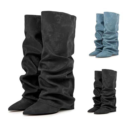 Cowboystiefel Damen Westernstiefel - Cowboy Western Spitz Wildleder Elegante Bequeme Vintage Country Style Stiefeletten Mit Absatz Lässige Ankle Biker Boots für Alltag Festivals Party Stiefe Schwarz von Bastwahl