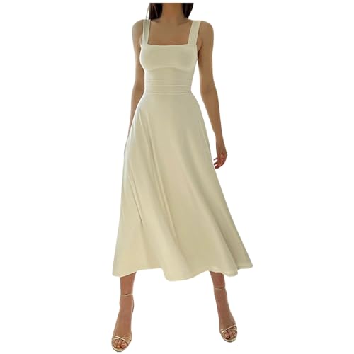 Damen Sommer Langes Kleid Ärmellose Boot Hals Korsett Bustier Einfarbig Midi Kleid Hochzeit Cocktail Nacht Aus Fließendem Vintage Maxi Kleid Party Cute Summer Dress von Bastwahl