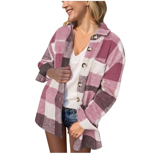 Flanellhemd Damen Kariert Tailliert Oversize - Kariertes Hemdbluse Knopfleiste Langarm Oktoberfest Bluse Karo Tunika Casual V-Ausschnitt Oberteile Flanellhemd Tops von Bastwahl