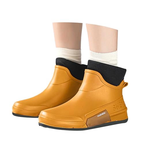 Gummistiefel Damen Halbhoch Regenstiefel Wasserdichte Schuhe Stiefel - Atmungsaktive Einfarbig Outdoor Sommerstiefeletten Kurze Gartenschuhe Weitschaft Vintage Gummi Stiefeletten Leichte Regenschuhe von Bastwahl