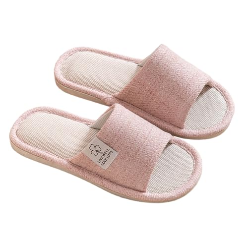 Hausschuhe Leinen Damen Herren Winter & Sommer - Atmungsaktive Baumwolle Material Atmungsaktiv Und Komfortabel Gästehausschuhe Hotel Home Spa Innenbereich Ideal Für Frühling Rutschfest Boho Slippers von Bastwahl
