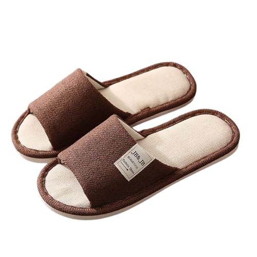 Hausschuhe Leinen Damen Herren Winter & Sommer - Atmungsaktive Baumwolle Material Atmungsaktiv Und Komfortabel Gästehausschuhe Hotel Home Spa Innenbereich Ideal Für Frühling Rutschfest Boho Slippers von Bastwahl