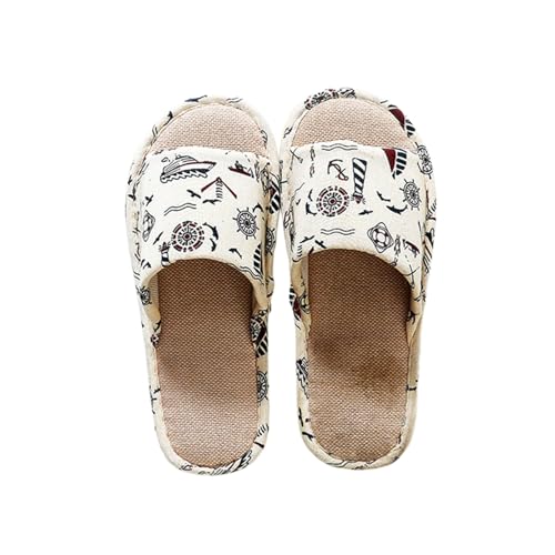Hausschuhe Leinen Damen Herren Winter & Sommer - Atmungsaktive Baumwolle Material Atmungsaktiv Und Komfortabel Gästehausschuhe Hotel Home Spa Innenbereich Ideal Für Frühling Rutschfest Boho Slippers von Bastwahl