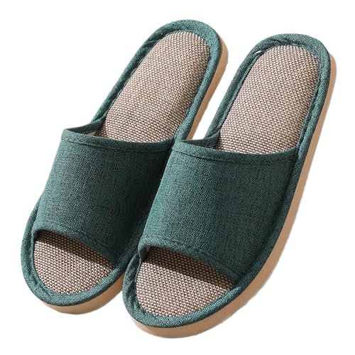 Hausschuhe Leinen Damen Herren Winter & Sommer - Atmungsaktive Baumwolle Material Atmungsaktiv Und Komfortabel Gästehausschuhe Hotel Home Spa Innenbereich Ideal Für Frühling Rutschfest Boho Slippers von Bastwahl