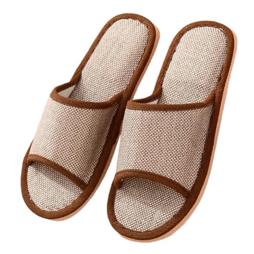 Hausschuhe Leinen Damen Herren Winter & Sommer - Atmungsaktive Baumwolle Material Atmungsaktiv Und Komfortabel Gästehausschuhe Hotel Home Spa Innenbereich Ideal Für Frühling Rutschfest Boho Slippers von Bastwahl