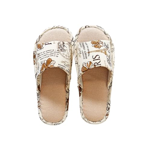 Hausschuhe Leinen Damen Herren Winter & Sommer - Atmungsaktive Baumwolle Material Atmungsaktiv Und Komfortabel Gästehausschuhe Hotel Home Spa Innenbereich Ideal Für Frühling Rutschfest Boho Slippers von Bastwahl