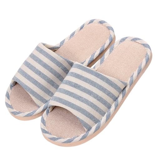 Hausschuhe Leinen Damen Herren Winter & Sommer - Atmungsaktive Baumwolle Material Atmungsaktiv Und Komfortabel Gästehausschuhe Hotel Home Spa Innenbereich Ideal Für Frühling Rutschfest Boho Slippers von Bastwahl