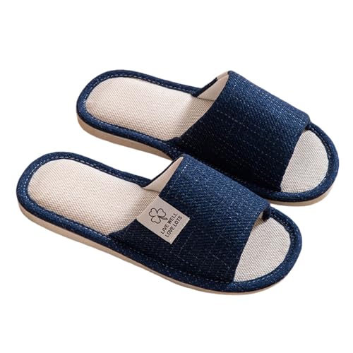 Hausschuhe Leinen Damen Herren Winter & Sommer - Atmungsaktive Baumwolle Material Atmungsaktiv Und Komfortabel Gästehausschuhe Hotel Home Spa Innenbereich Ideal Für Frühling Rutschfest Boho Slippers von Bastwahl