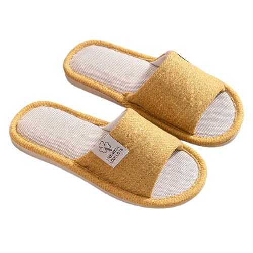 Hausschuhe Leinen Damen Herren Winter & Sommer - Atmungsaktive Baumwolle Material Atmungsaktiv Und Komfortabel Gästehausschuhe Hotel Home Spa Innenbereich Ideal Für Frühling Rutschfest Boho Slippers von Bastwahl