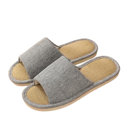 Hausschuhe Leinen Damen Herren Winter & Sommer - Atmungsaktive Baumwolle Material Atmungsaktiv Und Komfortabel Gästehausschuhe Hotel Home Spa Innenbereich Ideal Für Frühling Rutschfest Boho Slippers von Bastwahl