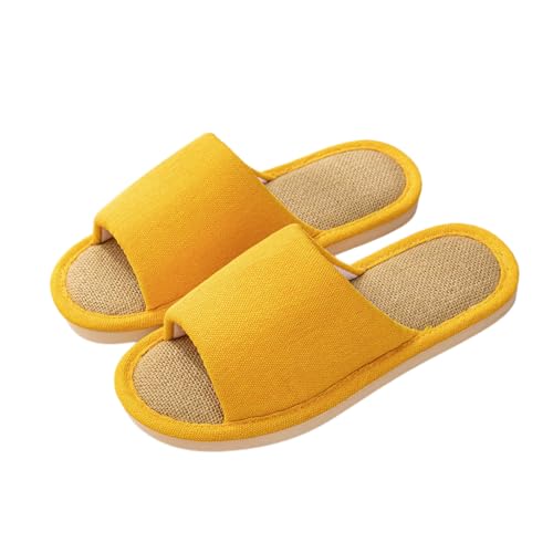 Hausschuhe Leinen Damen Herren Winter & Sommer - Atmungsaktive Baumwolle Material Atmungsaktiv Und Komfortabel Gästehausschuhe Hotel Home Spa Innenbereich Ideal Für Frühling Rutschfest Boho Slippers von Bastwahl