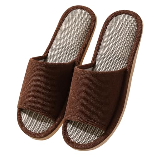 Hausschuhe Leinen Damen Herren Winter & Sommer - Atmungsaktive Baumwolle Material Atmungsaktiv Und Komfortabel Gästehausschuhe Hotel Home Spa Innenbereich Ideal Für Frühling Rutschfest Boho Slippers von Bastwahl