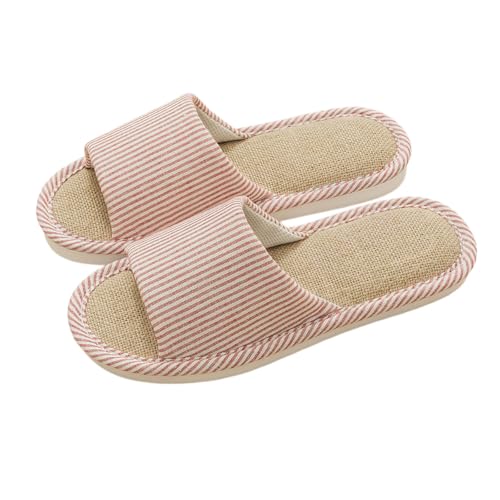 Hausschuhe Leinen Damen Herren Winter & Sommer - Atmungsaktive Baumwolle Material Atmungsaktiv Und Komfortabel Gästehausschuhe Hotel Home Spa Innenbereich Ideal Für Frühling Rutschfest Boho Slippers von Bastwahl