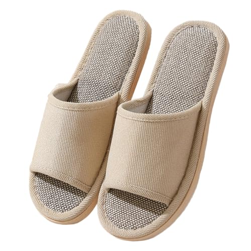 Hausschuhe Leinen Damen Herren Winter & Sommer - Atmungsaktive Baumwolle Material Atmungsaktiv Und Komfortabel Gästehausschuhe Hotel Home Spa Innenbereich Ideal Für Frühling Rutschfest Boho Slippers von Bastwahl
