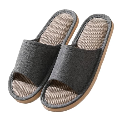 Hausschuhe Leinen Damen Herren Winter & Sommer - Atmungsaktive Baumwolle Material Atmungsaktiv Und Komfortabel Gästehausschuhe Hotel Home Spa Innenbereich Ideal Für Frühling Rutschfest Boho Slippers von Bastwahl