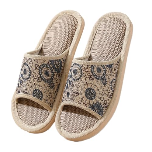 Hausschuhe Leinen Damen Herren Winter & Sommer - Atmungsaktive Baumwolle Material Atmungsaktiv Und Komfortabel Gästehausschuhe Hotel Home Spa Innenbereich Ideal Für Frühling Rutschfest Boho Slippers von Bastwahl