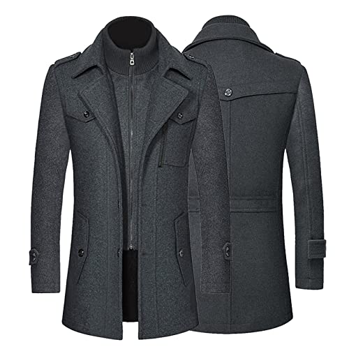 Herrenmantel Lang - Wollmantel Kurz Winterjacke Für Business Freizeit Einreiher Overcoat Long Jacke Men Mantel Lange Trenchcoat Slim Fit Kerbkragen Wintermantel Wolle Winter Mittellang von Bastwahl