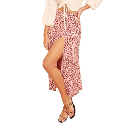 Leicht Und Luftig Hohe Taille Röcke Damen Petite Sommerrock Blümchen Casualrock Lange Polka Dot Sommer Rock mit Schlitz Elegante A-Linien Freizeitrock Urlaub Rock mit Elasticher Rock von Bastwahl