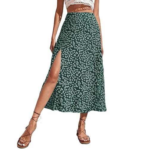 Leicht Und Luftig Hohe Taille Röcke Damen Petite Sommerrock Blümchen Casualrock Lange Polka Dot Sommer Rock mit Schlitz Elegante A-Linien Freizeitrock Urlaub Rock mit Elasticher Rock von Bastwahl