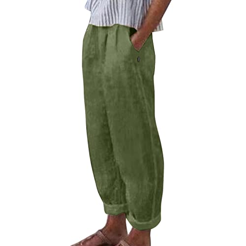 Musselin Hose Damen Lang Leichte Sommerhose - Leinenhose Freizeithose Stretch Baumwolle Elegant Haremshose Luftig Sommer Bequeme Stoffhose Grün S von Bastwahl