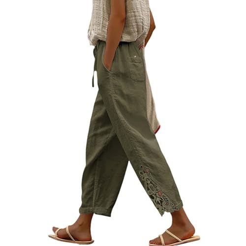 Musselin Hose Damen Lang Leichte Sommerhose - Leinenhose Freizeithose Stretch Baumwolle Elegant Haremshose Luftig Sommer Bequeme Stoffhose Grün XXL von Bastwahl
