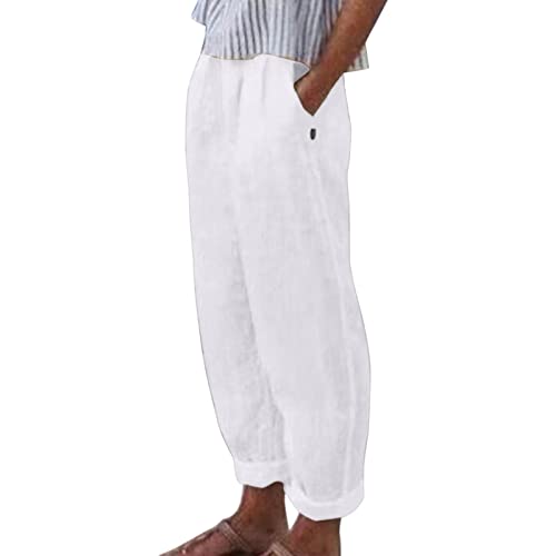 Musselin Hose Damen Lang Leichte Sommerhose - Leinenhose Freizeithose Stretch Baumwolle Elegant Haremshose Luftig Sommer Bequeme Stoffhose Weiß 4XL von Bastwahl