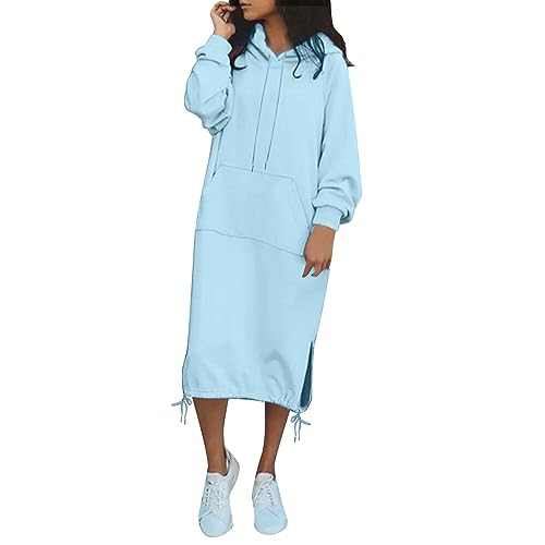 Pullover Kleid Damen Lang - Outwear Warm Pulloverkleid Freizeitkleid Hoodie Langarm Sweatshirts Mit Kapuze Minikleid Mit Taschen Winter Baumwolle Kapuzenpullover Lang Kleid Sweatkleid Casual von Bastwahl