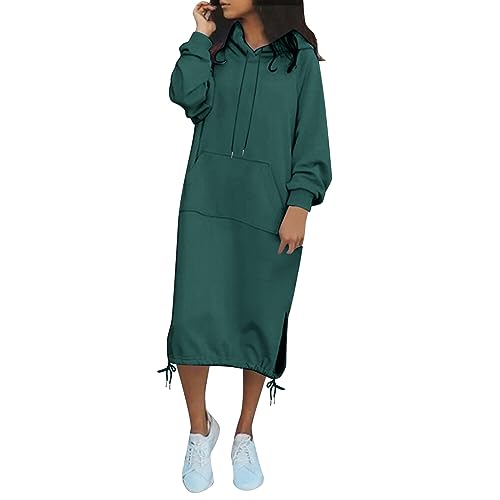 Pullover Kleid Damen Lang - Outwear Warm Pulloverkleid Freizeitkleid Hoodie Langarm Sweatshirts Mit Kapuze Minikleid Mit Taschen Winter Baumwolle Kapuzenpullover Lang Kleid Sweatkleid Casual von Bastwahl