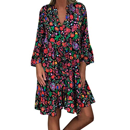 Sommerkleid Damen Knielang Elegant Boho Blumenkleid Musselin ltalienische Strandkleider Midi Kurz Sommer Tunika Kleider Leicht Blusenkleid Mode Tunikakleid Freizeitkleider Luftige Carmen Stufenkleid von Bastwahl