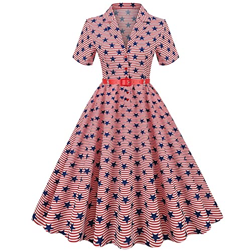 Swing Kleid Damen Rockabilly 50er Cocktailkleid Ballkleid High Low Swing Audrey Hepburn Kleid Sommer Swing Coctailkleid Mit Gürtel Mit Sleeves von Bastwahl