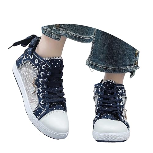 Trachten Sneaker Damen Spitzen Trachtenschuhe - Walkingschuhe Elegante Frauen Schnürhalbschuhe Laufschuhe Leicht Sportlich Flache Schuhe Spitze Atmungsaktive Stoffschuhe von Bastwahl