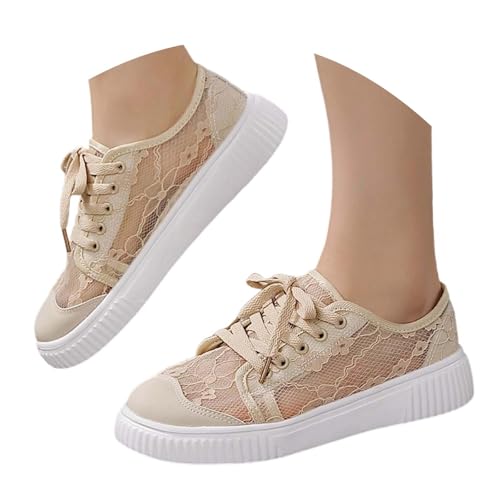 Trachten Sneaker Damen Spitzen Trachtenschuhe - Walkingschuhe Elegante Frauen Schnürhalbschuhe Laufschuhe Leicht Sportlich Flache Schuhe Spitze Atmungsaktive Stoffschuhe von Bastwahl
