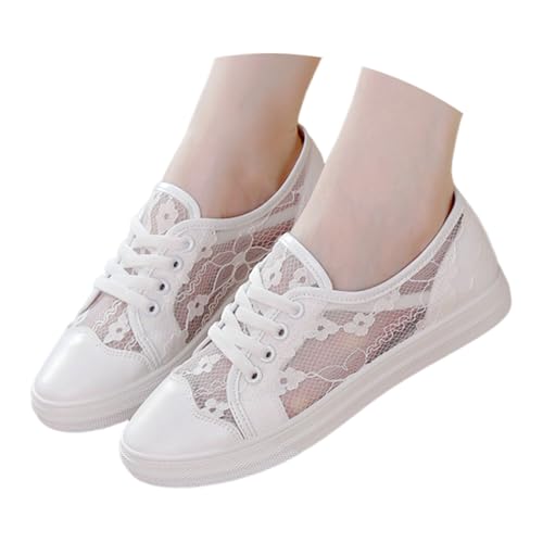 Trachten Sneaker Damen Spitzen Trachtenschuhe - Walkingschuhe Elegante Frauen Schnürhalbschuhe Laufschuhe Leicht Sportlich Flache Schuhe Spitze Atmungsaktive Stoffschuhe von Bastwahl
