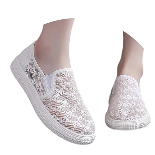 Trachten Sneaker Damen Spitzen Trachtenschuhe - Walkingschuhe Elegante Frauen Schnürhalbschuhe Laufschuhe Leicht Sportlich Flache Schuhe Spitze Atmungsaktive Stoffschuhe von Bastwahl