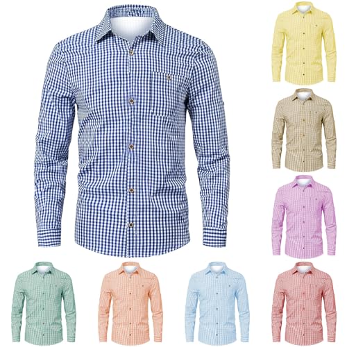 Trachtenhemd Herren Oktoberfest Hemd - Kariertes Hemd Outfit Langarm Trachten Hemden Trachthemd Trachtenhemden Kurzarm Karohemd Freizeithemd Baumwolle Blau Rot Grün Grau von Bastwahl