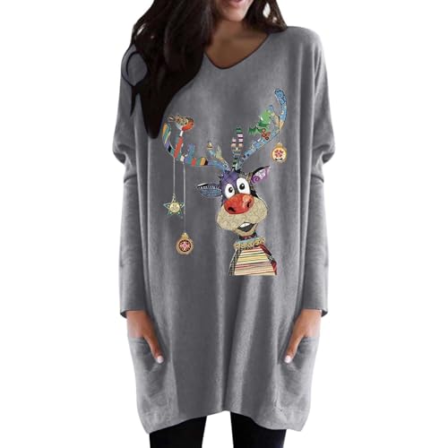 Weihnachtspullover Damen Lang Baumwolle - Weihnachten Sweatshirt Langarmshirt Weihnachtspullover mit Komisch gedruckt Xmas Outfit von Bastwahl