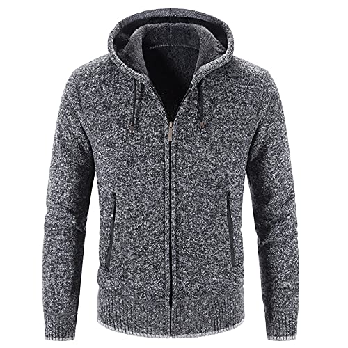 strickjacke herren winter Hoodie Herren Reißverschluss Langarm Kapuzenjacke Baumwolle Hoodie mit Taschen Sportjacke Gefütterte Fell Hoodie Outdoor Winter Kapuze Regular Fit Sweatjacke von Bastwahl