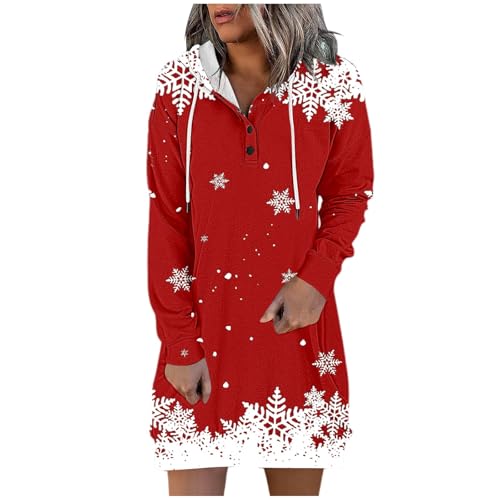 weihnachtskleid größe,Oversize Hoodie Lang Oodie Langarm Sweatshirts Mit Kapuze Und Taschen Streetwear Print Weihnachtspullover Minikleid Pullover Kapuzenkleid Kapuzenpullover Kleid Sweatkleid von Bastwahl