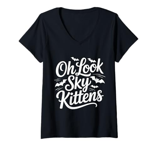 Damen Oh Look Sky Kittens Fledermausliebhaber Tierhumor ------- T-Shirt mit V-Ausschnitt Damen Oh Look Sky Kittens Fledermausliebhaber Tierhumor ------- T-Shirt mit V-Ausschnitt von Bat Animal Kids Bewunderung