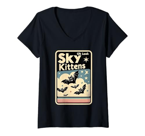 Damen Oh Look Sky Kittens Fledermausliebhaber Tierhumor |- T-Shirt mit V-Ausschnitt Damen Oh Look Sky Kittens Fledermausliebhaber Tierhumor |- T-Shirt mit V-Ausschnitt von Bat Animal Kids Bewunderung