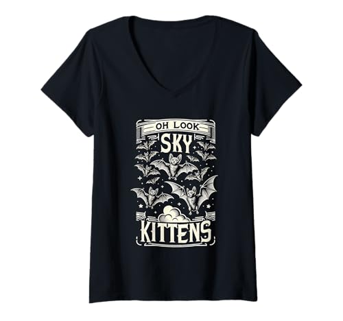 Damen Oh Look Sky Kittens Fledermausliebhaber Tierhumor ||- T-Shirt mit V-Ausschnitt Damen Oh Look Sky Kittens Fledermausliebhaber Tierhumor ||- T-Shirt mit V-Ausschnitt von Bat Animal Kids Bewunderung