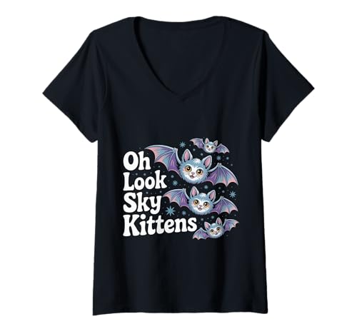 Damen Oh Look Sky Kittens Fledermausliebhaber Tierhumor - T-Shirt mit V-Ausschnitt Damen Oh Look Sky Kittens Fledermausliebhaber Tierhumor - T-Shirt mit V-Ausschnitt von Bat Animal Kids Bewunderung