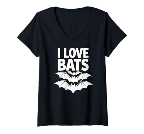 Damen Ich Liebe Fledermäuse Halloween-Enthusiast T-Shirt mit V-Ausschnitt von Bat Enthusiast Halloween Apparel